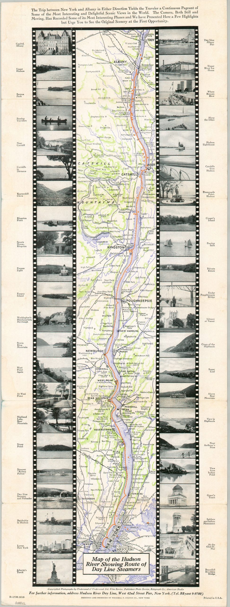 Map of the Hudson River Showing Route of Day Line Steamers