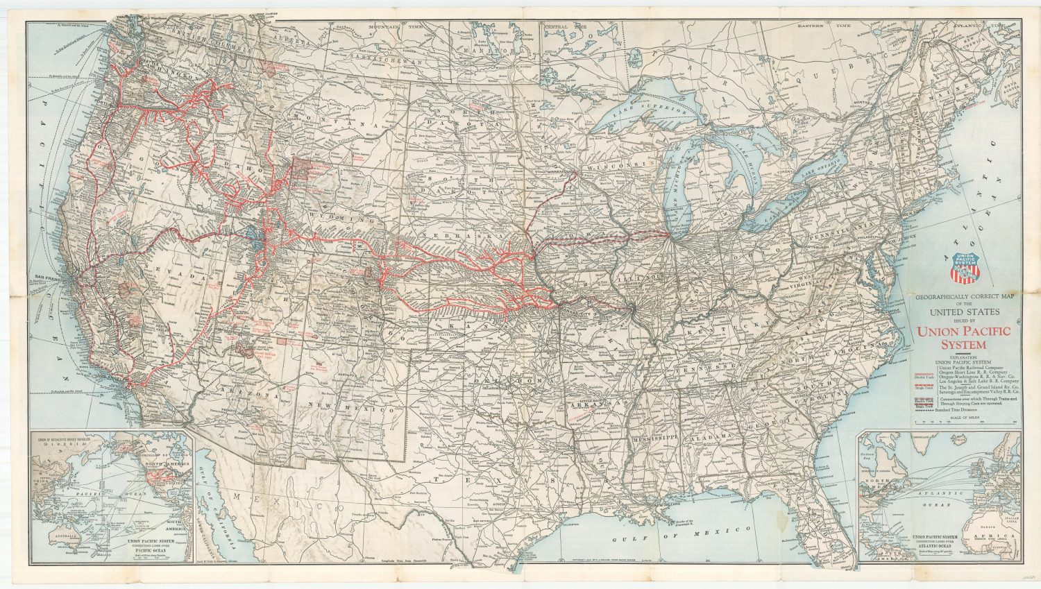 Corrected State Map Geographically Correct Map of the United States Issued by Union Pacific ...