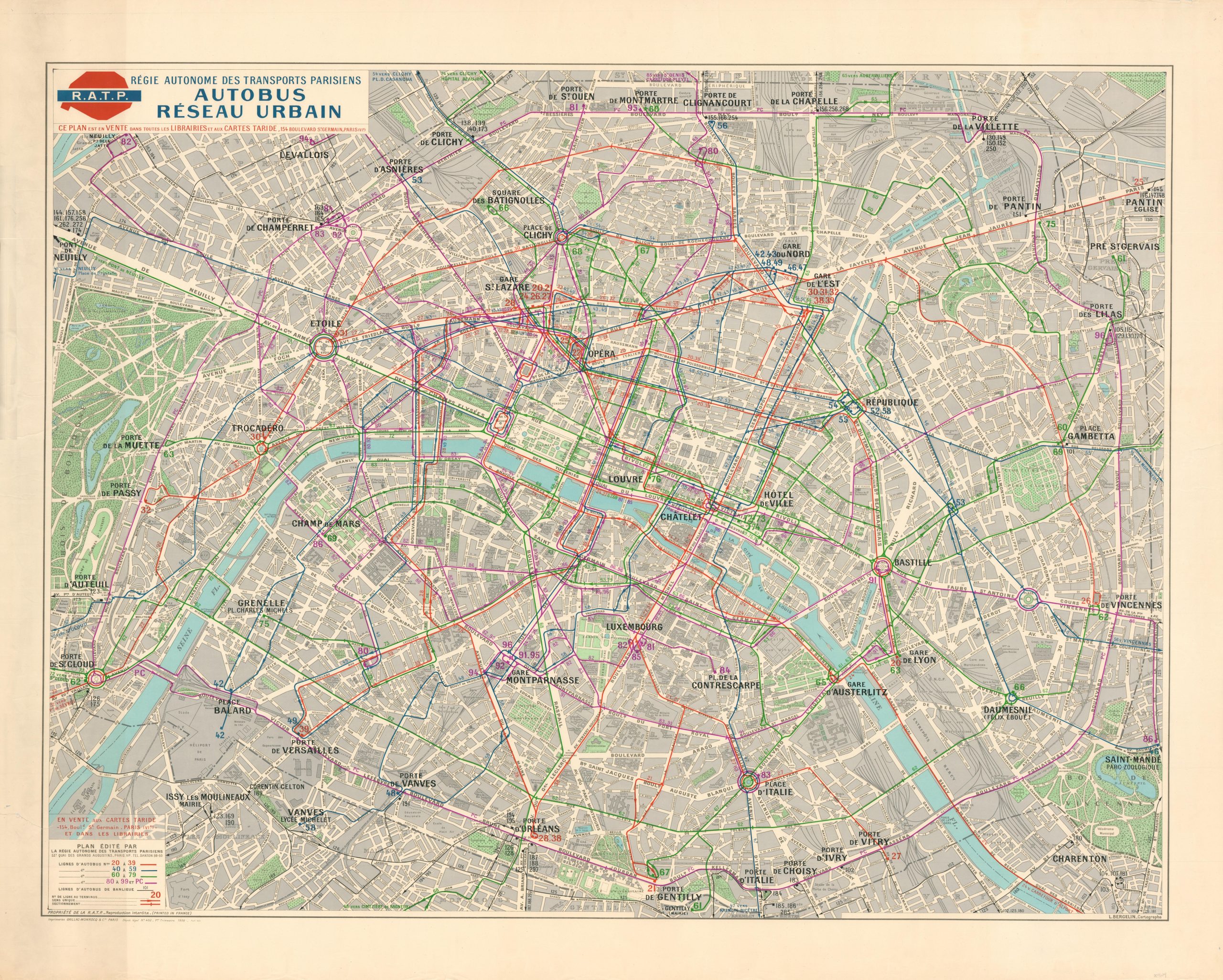 Autobus Reseau Urbain [Paris Urban Bus Network] - Curtis Wright Maps