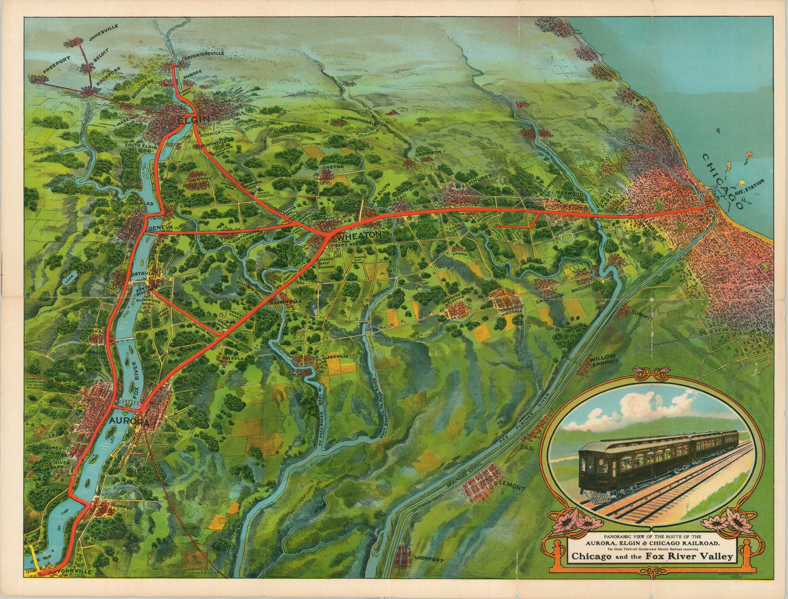 Panoramic View of the Route of the Aurora, Elgin, & Chicago Railroad