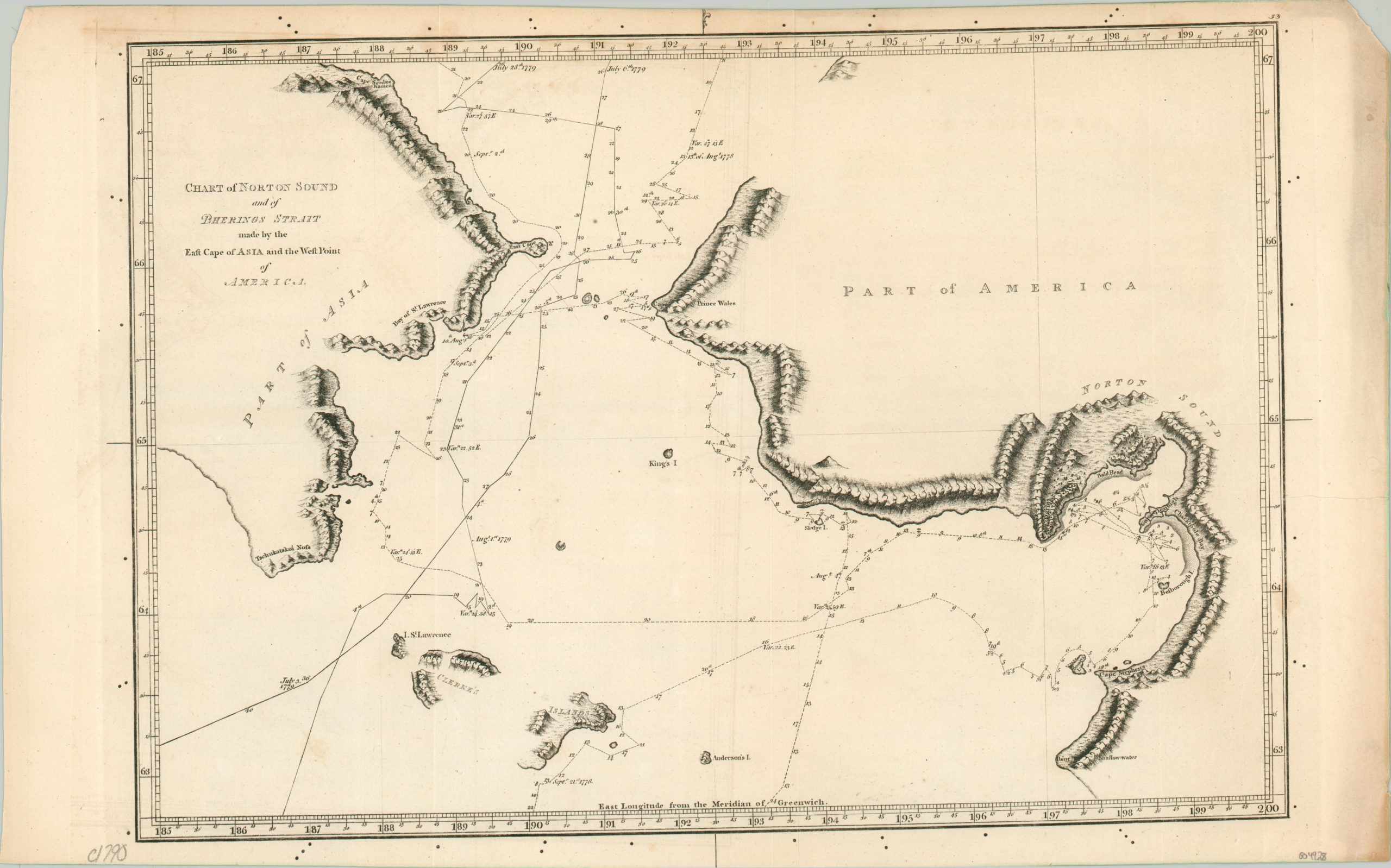 Chart of Norton Sound and of Bhering's Strait made by the East Cape of Asia  and the West Point of America, image size:2560x1598